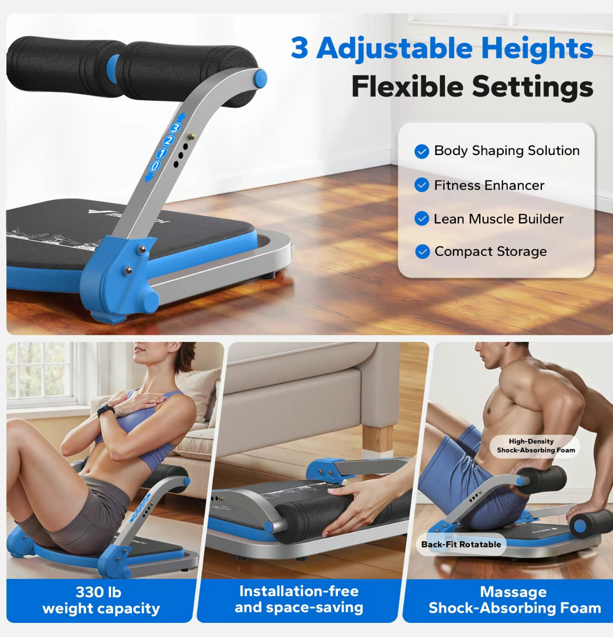 ZELUS Ab Machine with Resistance Bands for Home Gym 2 in 1 Ab Workout Equipment with Rebound Assist 4 Intensities Core Strength Trainer Whole Body Exercise Fitness Equipment for Home Workouts